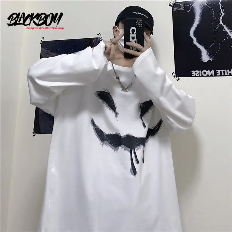 

BLACKBOY 2021 autumn and winter new Korean version of the trend ins Diablo retro loose long-sleeved T-shirt men and women plus