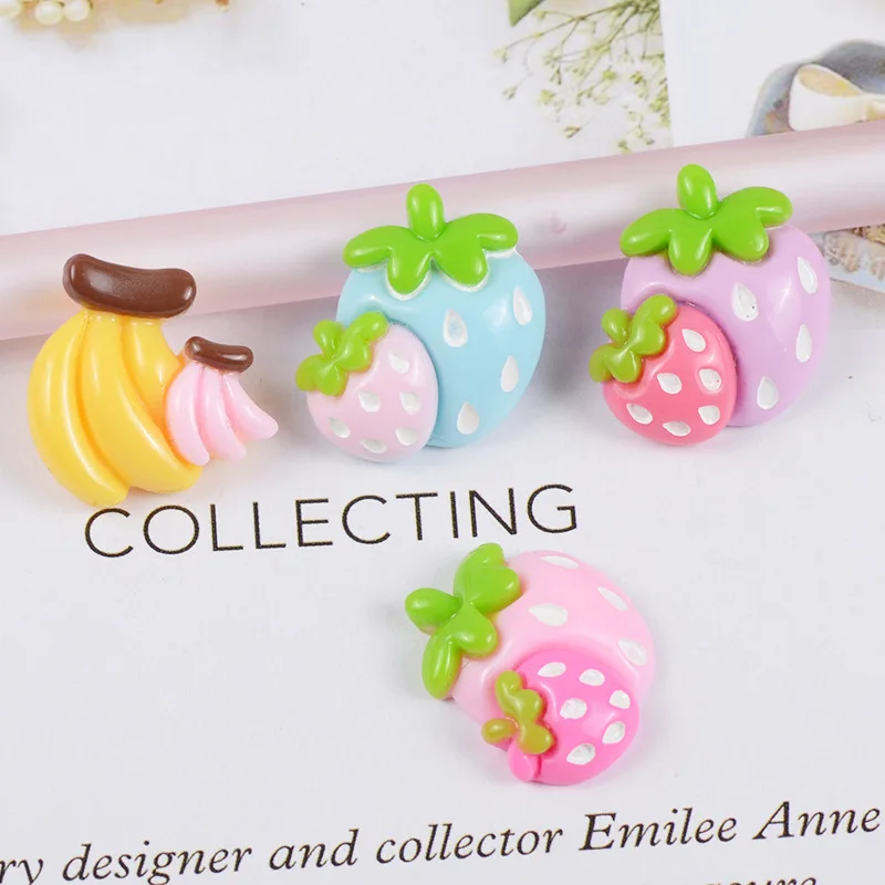 Симпатичные Клубника банан Кабошон из смолы с плоской задней стороной Скрап