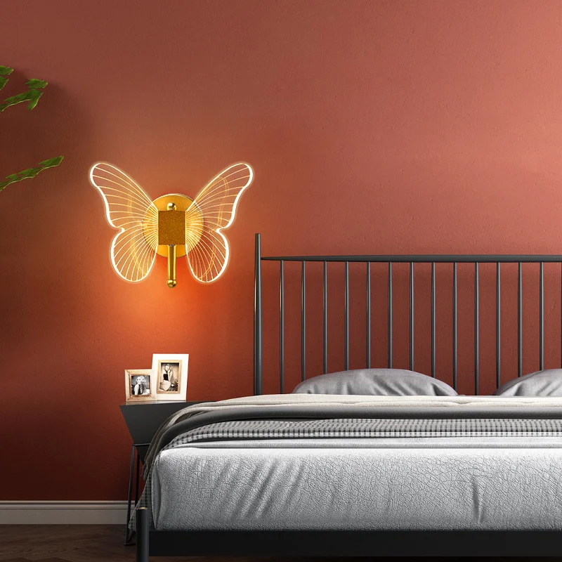 led butterfly wall lamp indoor lighting lampras home bedroom bedside living room decoration staircase light iluminação interior free global