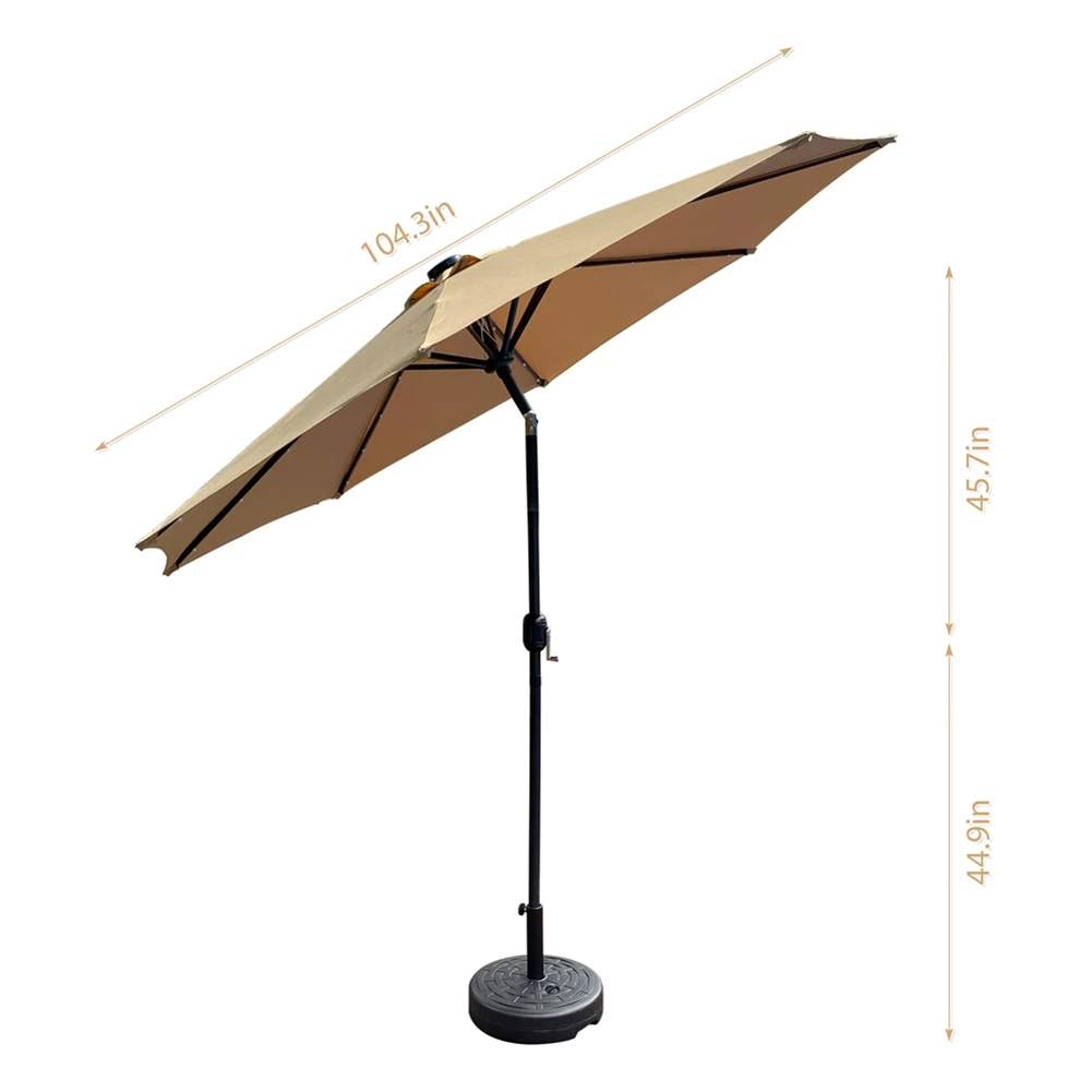 

9Ft Adjustable Outdoor Solar Powered Parasol Umbrella Beach Ultraviolet-proof Patio Tilting Umbrella Parasol with 32 LED Light