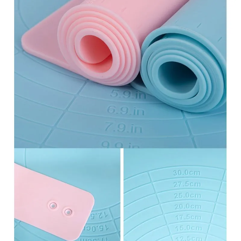 

4pcs Non-Slip Silicone Pastry Mat with Measurements Lockable Strap Convenient Storage Pastry Tool Mat Baking Mat for Dough