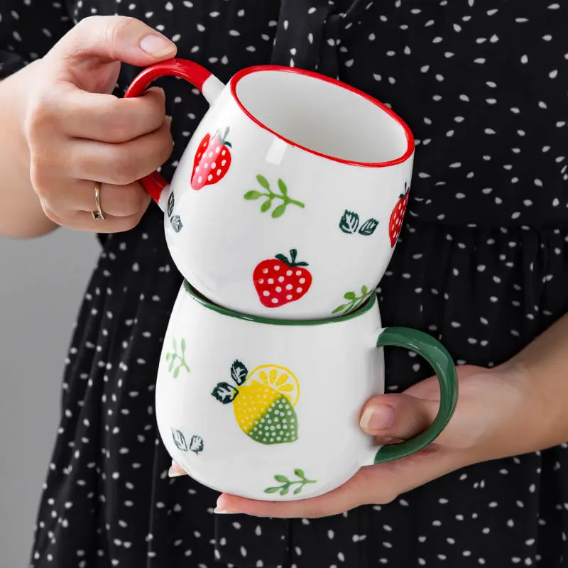 

Vintage Coffee Mug Unique Japanese Retro Style Ceramic Cups, 400ml Hand painted fruit Breakfast Cup Creative Gift for Friends