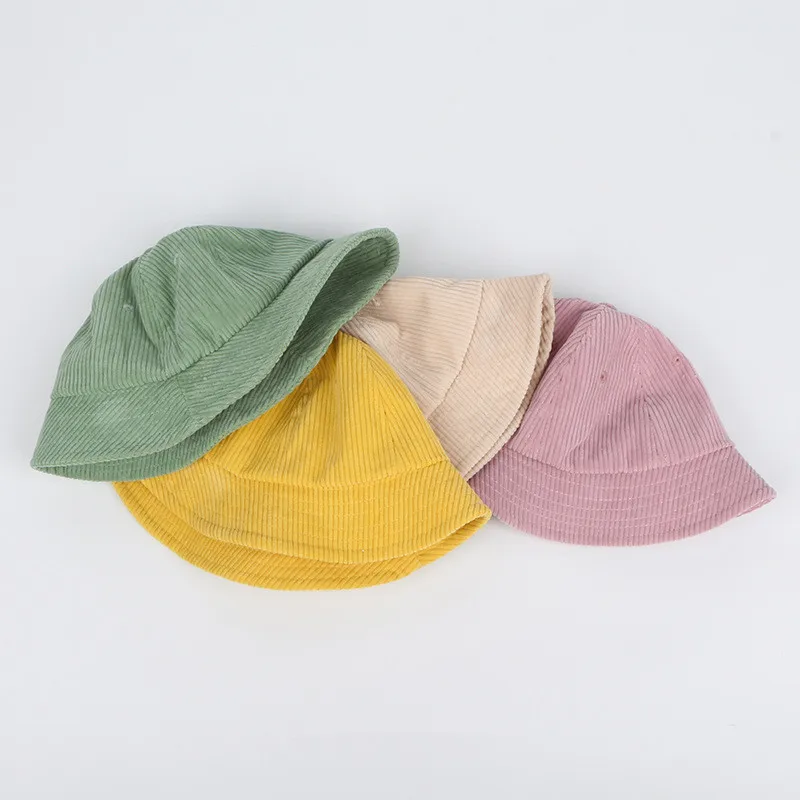 new Autumn Children Corduroy Bucket Hats Korean Style Candy Colors Outerdoor Vacation Caps Unisex Kids Fisherman | Детская одежда и