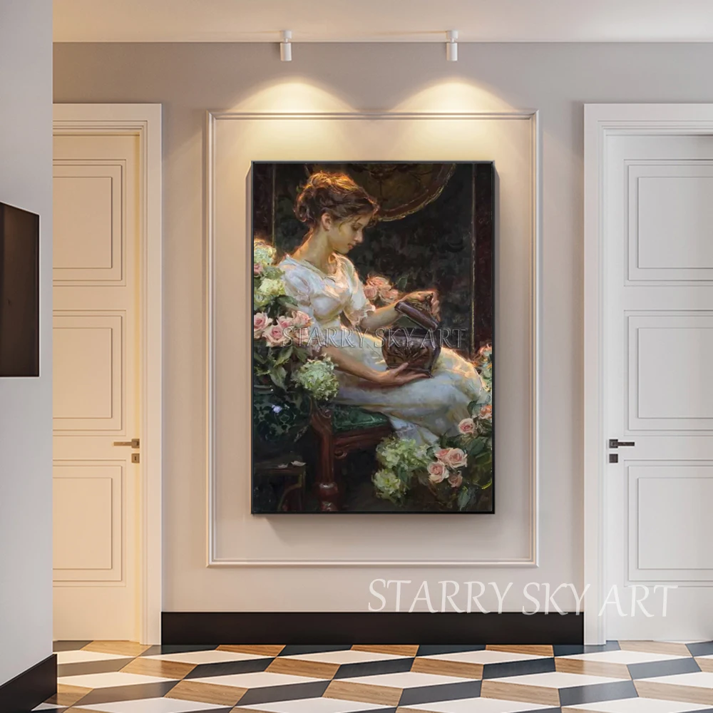 Koop Handgeschilderde Hoge Kwaliteit Impressionistische Dame Figuur Olieverfschilderij Mooie Side Lady Figuur Olieverf Voor Muur Art