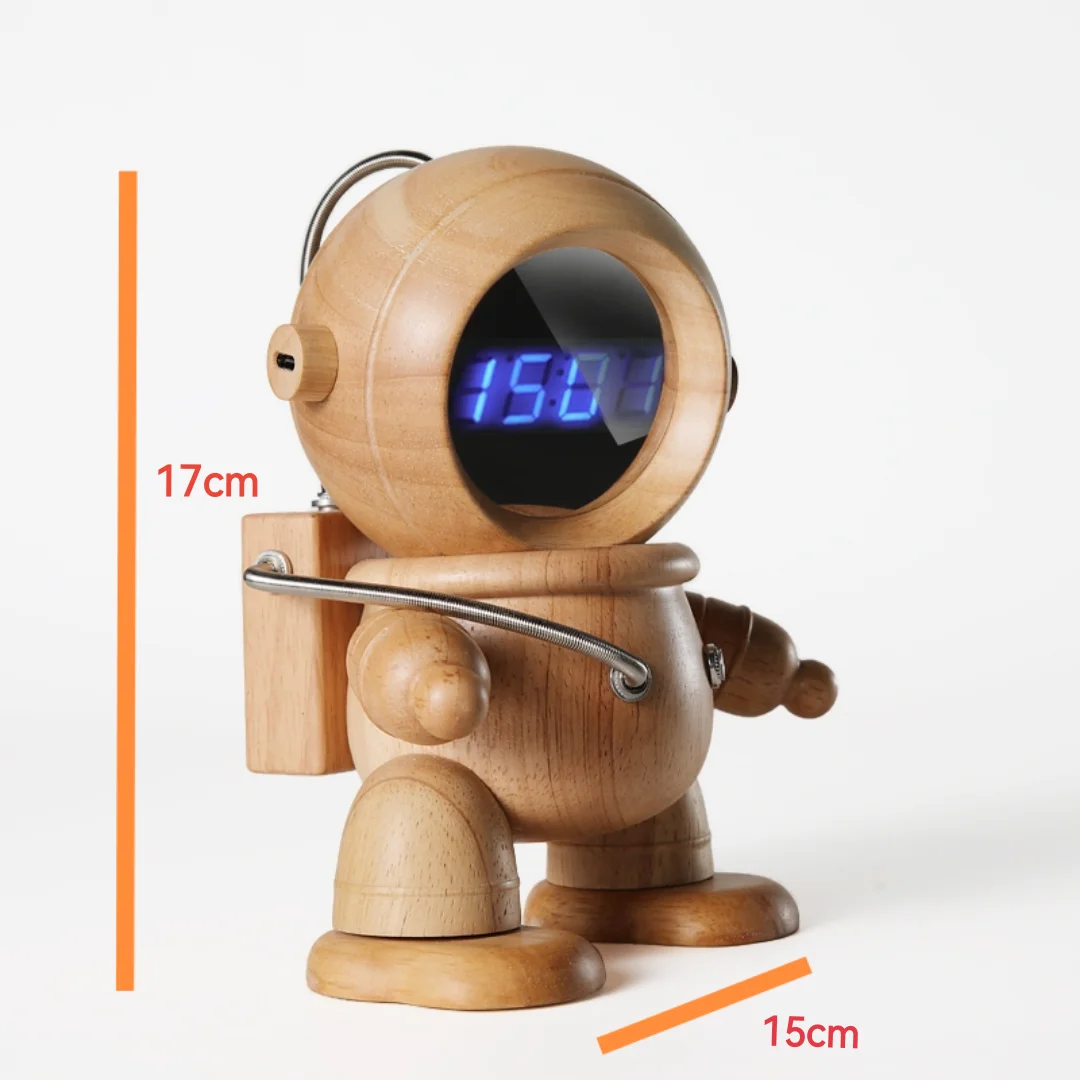 Reloj despertador LED con astronauta de madera, adorno de escritorio de lujo con pantalla de temperatura, de goma tailandesa, decoraci&oacute;n del hogar, regalo creativo-5