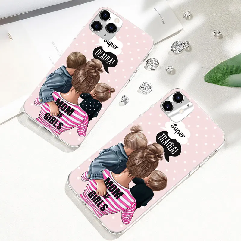 Hot Brown Hair Baby Mom Girl Queen family Silicone Case for Apple iPhone 11 Pro XS Max X XR 6 6s 7 8 Plus 5 5s SE Fashion Cover | Мобильные