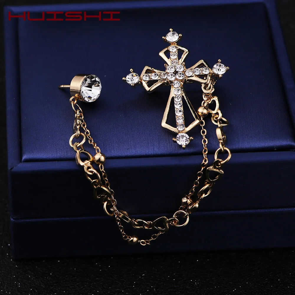 

HUISHI Crystal Rhinestones Brooch High End British Style Vintage Crystal Cross Brooch Pin Suit Badge Shirt Collar Jewelry Gift
