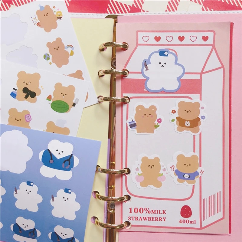 Kawaii Soft Bear Stickers Kids DIY Scrapbooking Stickers Mobile Phone Decorative Sticker School Supplies Escolar Papeleria