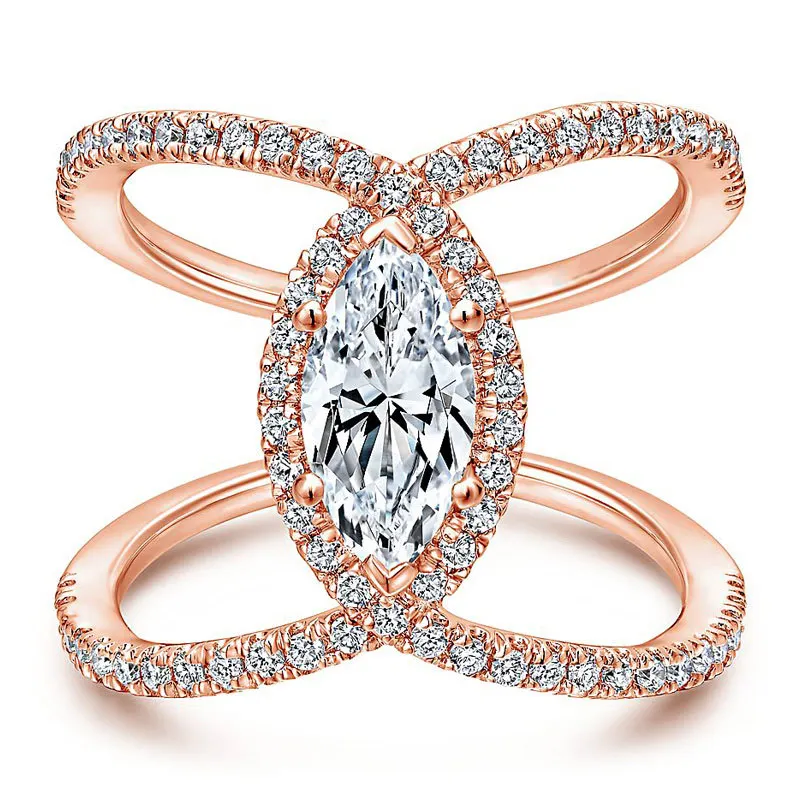 rose gold JYA,, модные, двойные кольца с, для женщин, розовая, золотая, Посеребренная, конский глаз, циркон, трендовые, вечерние, кольцо, грация, аксессуары - Цвет основного камня: rose gold