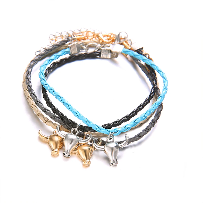 Комплект женских браслетов 4 шт./компл. кожаный плетеный браслет с подвеской в