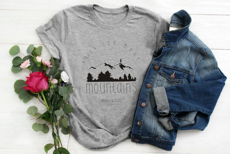 gray tee black text Футболка с надписью «Faith Can Move HORUS», Повседневная христианская футболка с надписью «Faith of fear», религиозная одежда с надписью «Bible Verse», топ, Camisetas - Цвет: gray tee black text