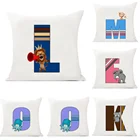 Милые Мультяшные животные, наволочки для детской комнаты, водного цвета, английские буквы, алфавит, наволочка, чехол для подушки 45x45 см