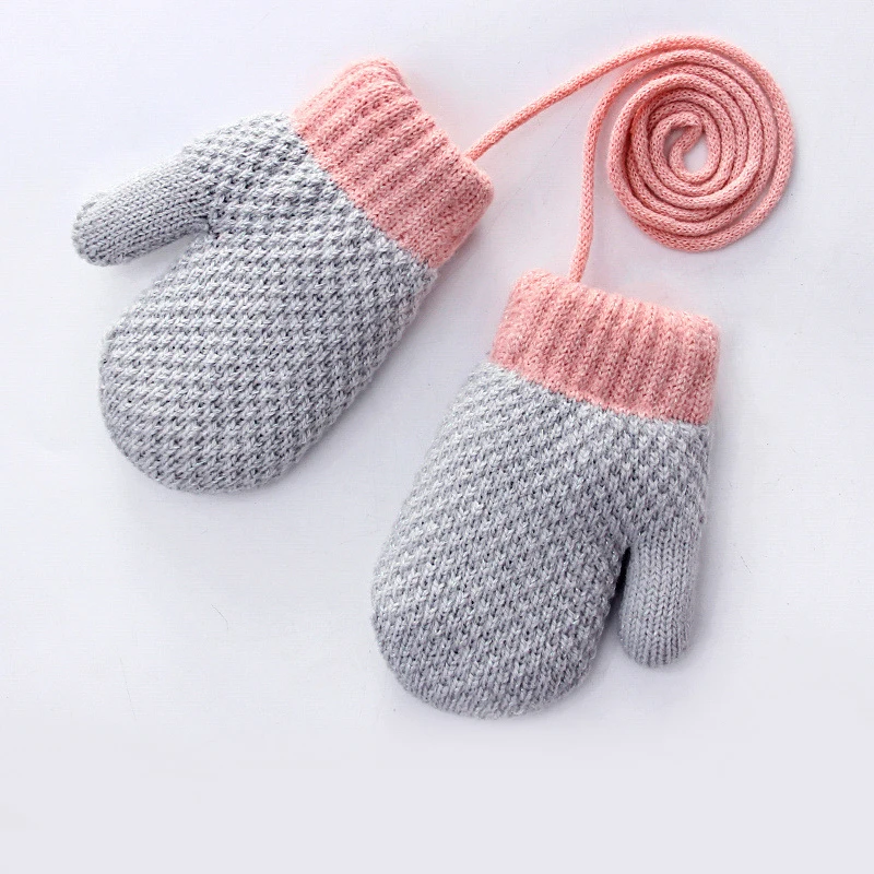 Wecute Baby Gloves for 2-4years Child Winter Knitted Thick and Velvet Warm Full Finger Gloves Double-layer Outdoor Halter Rope images - 6