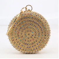 round dinner bag with diamond ring designer luxury wedding party clutch sparkling elegant chain versatile fashion evening bag