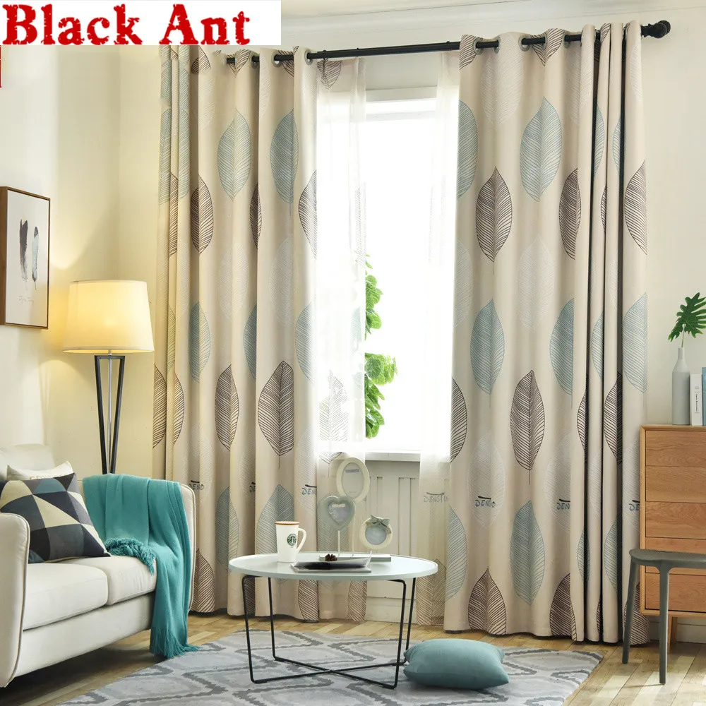 Занавеска с листьями бежевая Затемняющая занавеска для гостиной серая