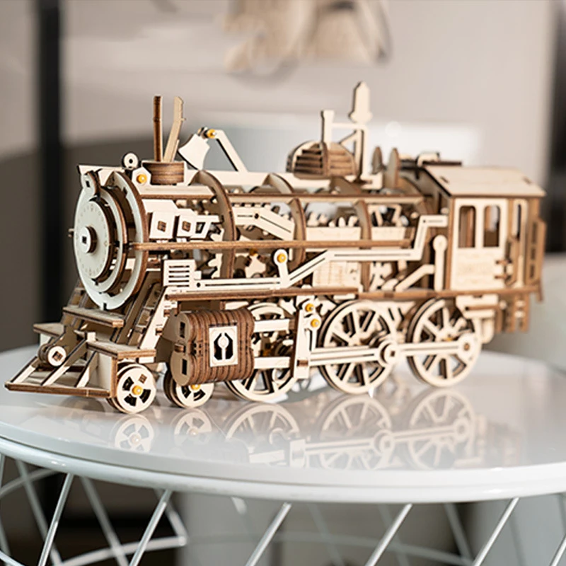 3D Wooden Train Airship Tractor Puzzle Games Assembly Model Kits Toys For Children Kids Girls Birthday Gift