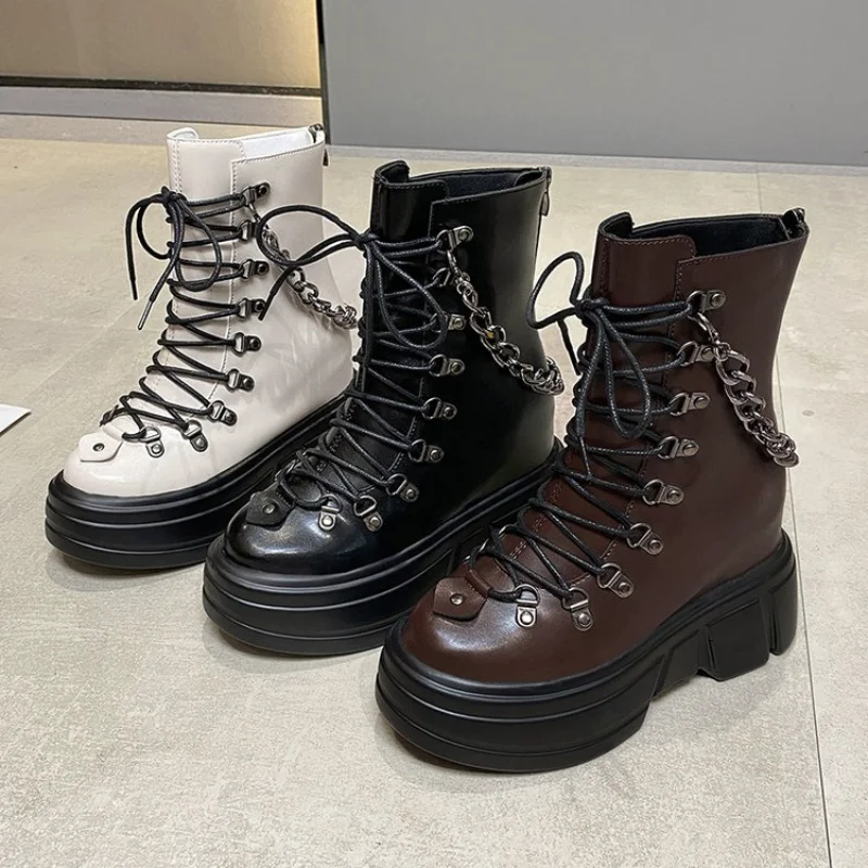 

New Gothic Women's Boots Wedge High Heels Shoes Woman Sexy Chain Height Increase Platform Boots Women Punk Style Ankle Boot 2021