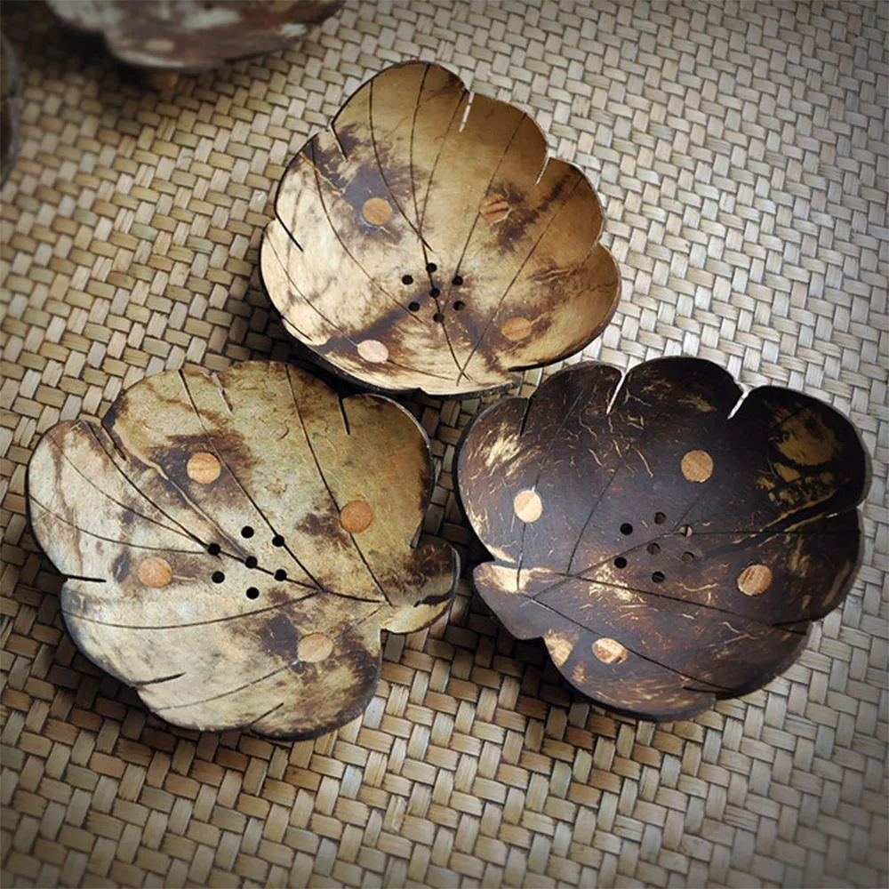 

Handmade Natural Coconut Shell Wooden Bathroom Soap Dish Box Container Kitchen Tub Storage Cup Rack Soap Holder Decoration