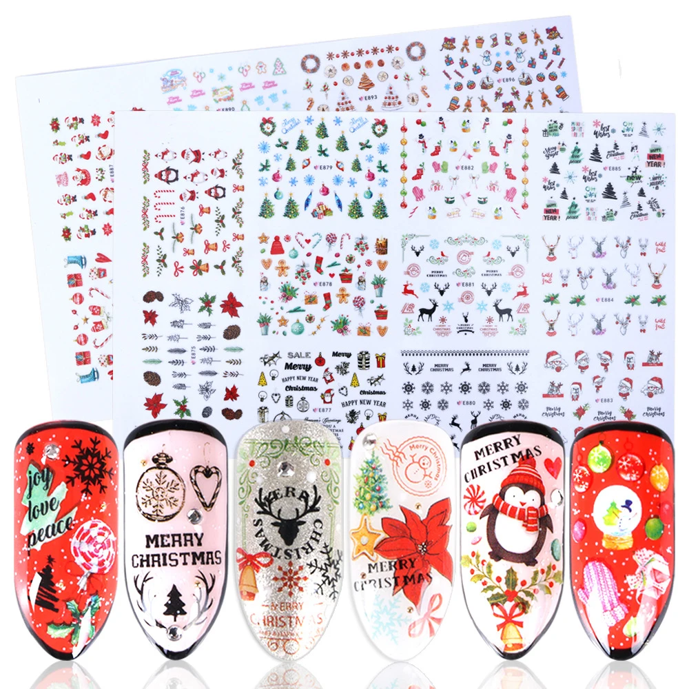 

Nail Stickers Back Glue Winter Christmas Snowman Snowflake Designs 11 Sheet/Set Nail Decal Decoration Tips For Beauty Salons