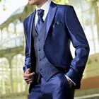 Новинка, Классический мужской костюм, 3 шт., приталенный вечерний костюм easulino для мужчин, ярко-синий смокинг, вечерние смокинги для свадьбы
