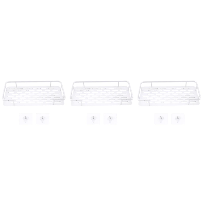 

3X Shelf Shower Shelf Adhesive Aluminum Shower Caddy For Shampoo Holder Kitchen Rack Storage Organizer