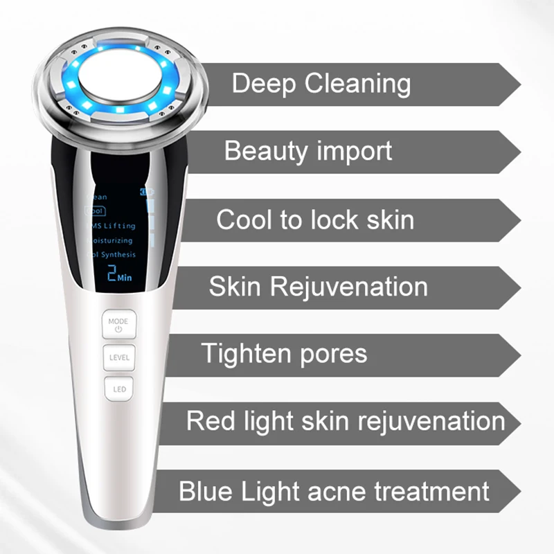 Goede 7 In 1 Led Photon Beauty Instrument Therapie Trillingen Stimulator Hot Cool Rimpel Remover Elektrische Ultrasone Gezicht Lifting Apparaat