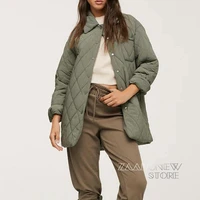 zaahonew new autumn winter women jacket parka streetwear female vintage argyle parkas fashion with pocket long sleeve coat