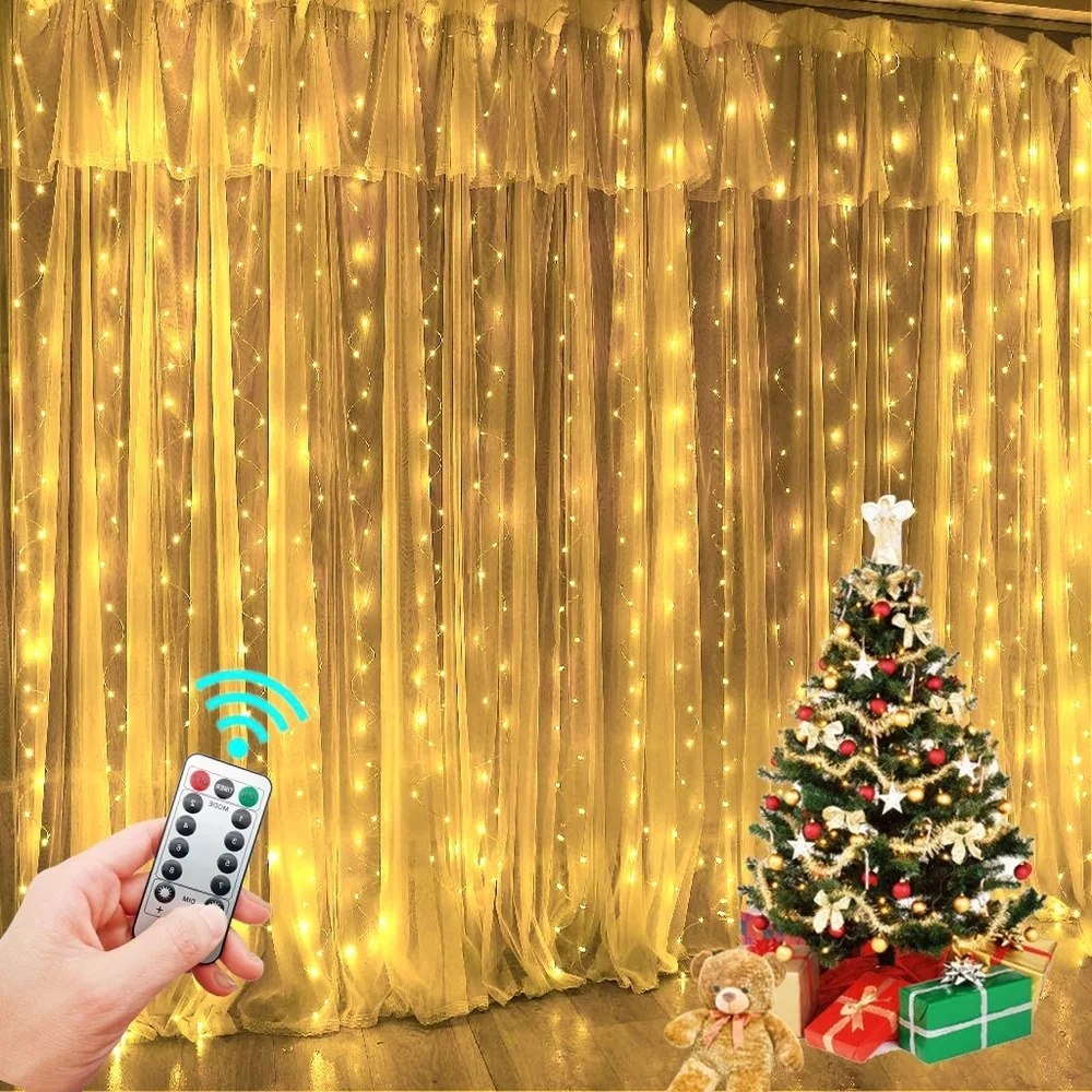 

LED String Lights Christmas Decoration Remote Control USB Wedding Garland Curtain 3M Lamp Holiday for Bedroom Bulb Outdoor Fairy