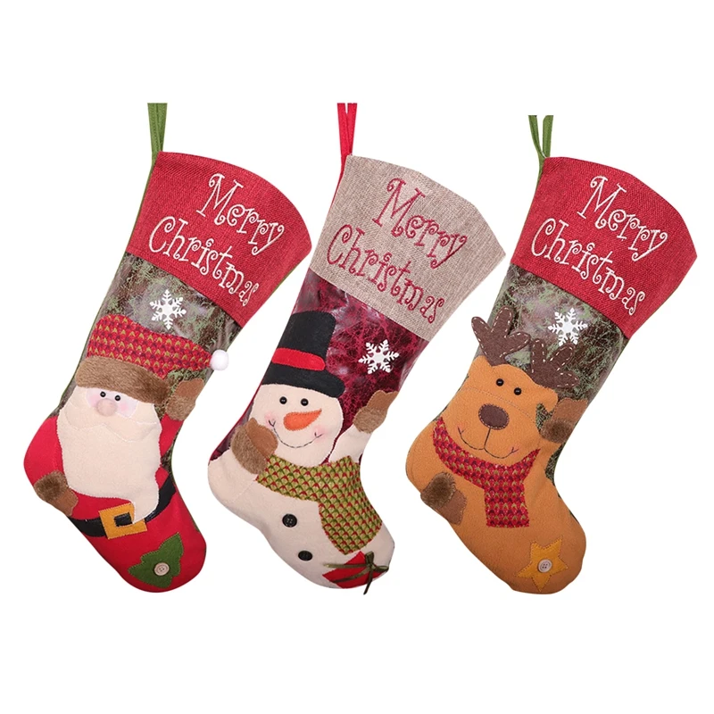 

3 упаковки рождественских чулок Санта-Клаус Снеговик и Лось для рождественского праздника, украшения для семейвечерние, A