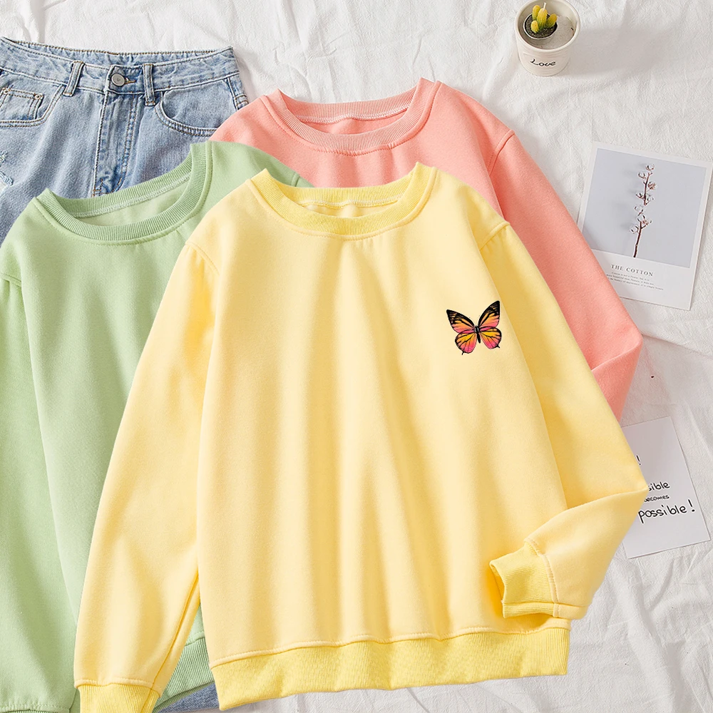 

Aesthetic Hoodies Women Long Sleeve Tops Hoodie Clothing Ladies Autumn Winter Vintage Butterfly Cotton Sweatshirts Streetwear
