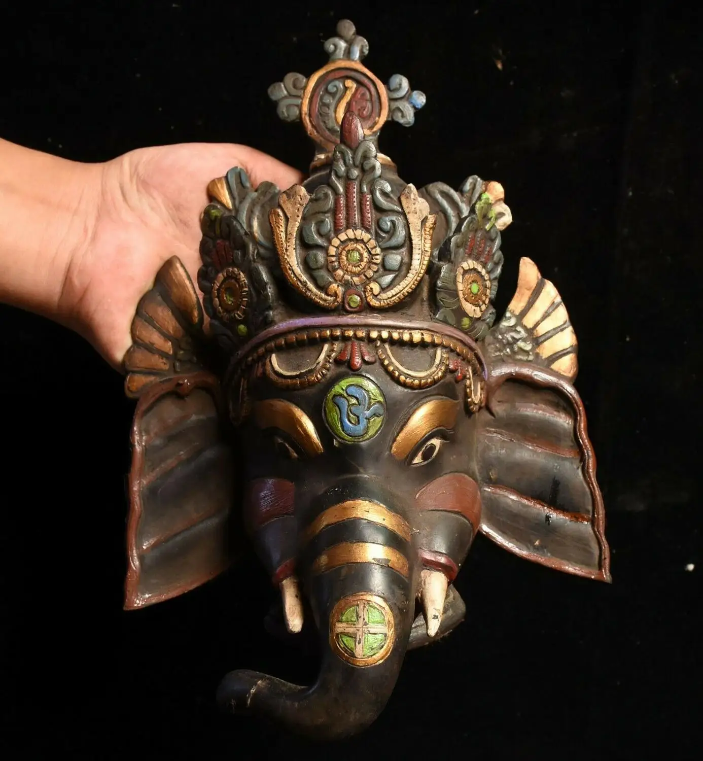 

Свадебные украшения старый Тибет fane бронза Ганапати Ганеш Господь слон Ганеш головы Будды висит