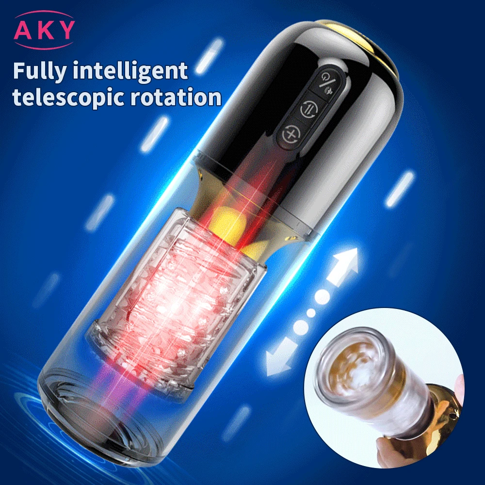 Automatic Telescopic Rotating Voice With Suction Cup Male Masturbator Heating Masturbation Cup Penis Training Sex Toy For Man