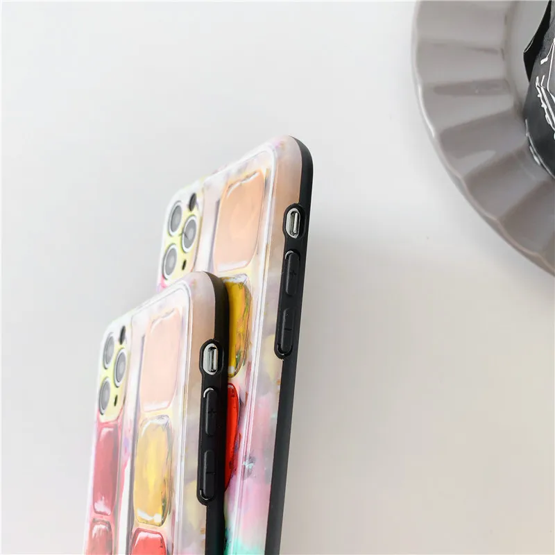 

For iPhone 12 11 Pro Max XR 7 8 Plus X XS Case Retro color pigment oil paint box Phone Case For iphone 8 case silicone cover