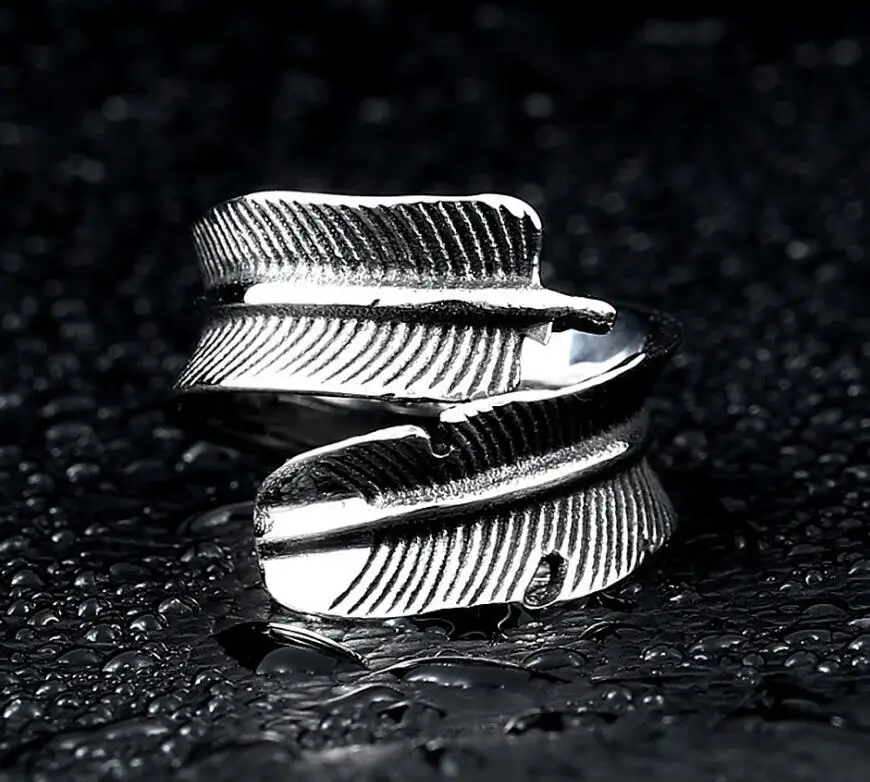 Модное мужское кольцо унисекс из нержавеющей стали с перьями серебряное панк-рок