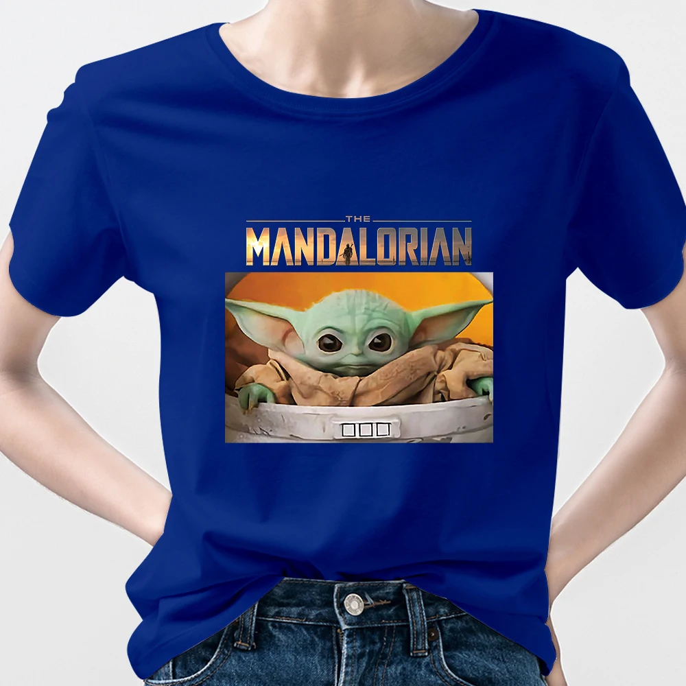 

T-Shirt Baby Yoda Mandalorian Disney Casual T Shirt Women Short Sleeve 90S Oversize Hipster 2021 Urban Fashion European Dropship
