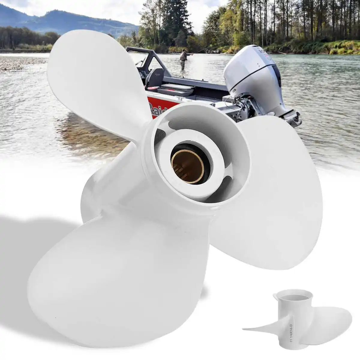 

663-45958-01-EL Marine Outboard Propeller 11 1/4 x 14 Aluminum For Yamaha 25-60 HP White 3 Blade Outboards Accessory