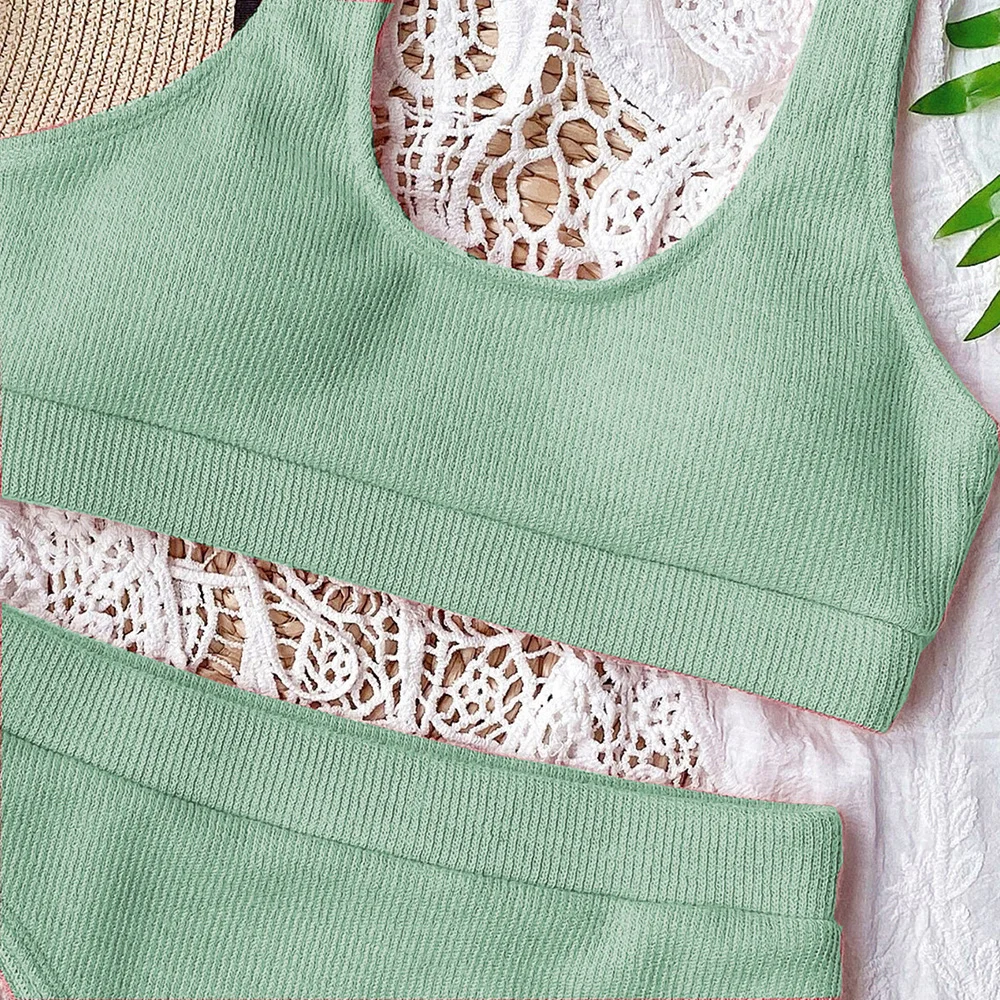 Новый высококачественный вязаный комплект бикини с высокой талией купальный