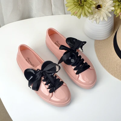 pink Melissa/обувь со шнурками; Новинка года; женские сандалии на плоской подошве; брендовая прозрачная обувь melissa для женщин; однотонные сандалии; женская прозрачная обувь - Цвет: pink