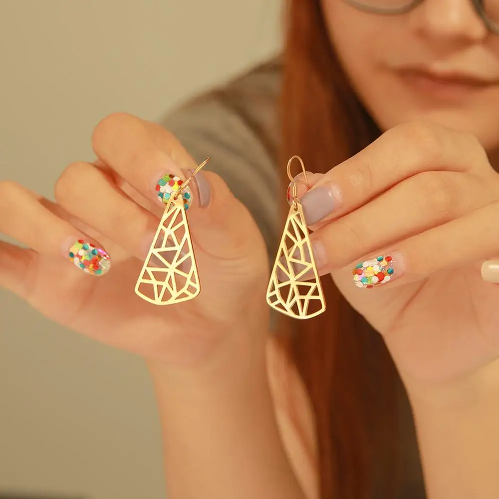 

Triangle Drop Earrings for Women Girls Stainless Steel Dangle Earrings Hollow Bohemian Statement Bijoux for Female Gift Summer