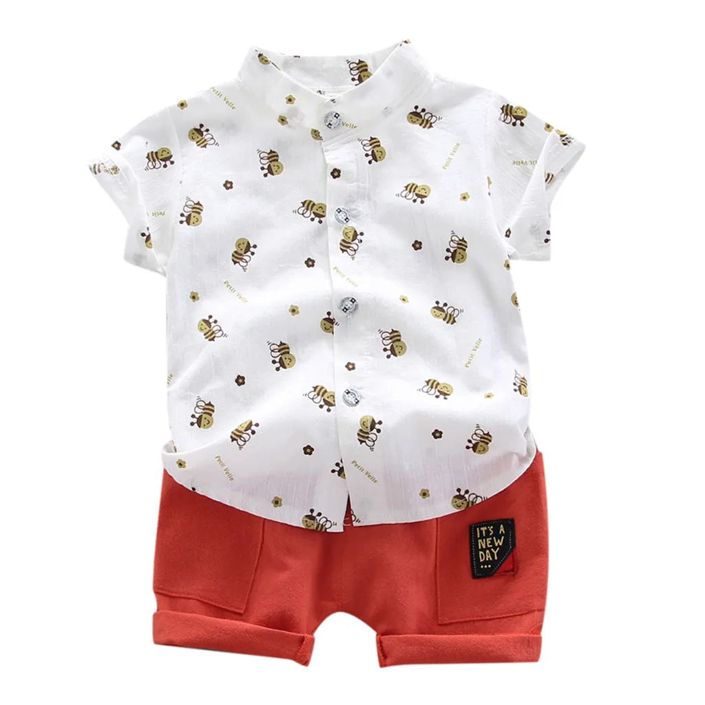0-36M Toddler Kid Baby Boy Clothes Cotton Print Short Sleeve Bee Pattern Shirt Tops+Shorts Set Summer Clothing |