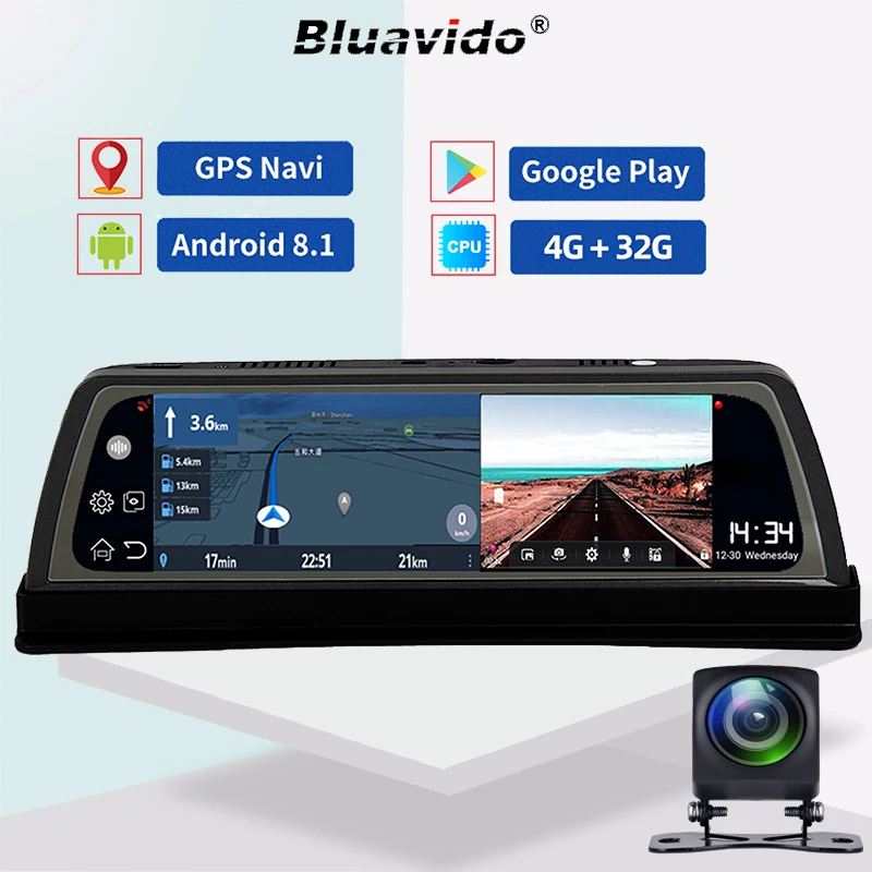 Bluavido 4G Android видеорегистратор 10 дюймов IPS Автомобильная камера на приборной панели