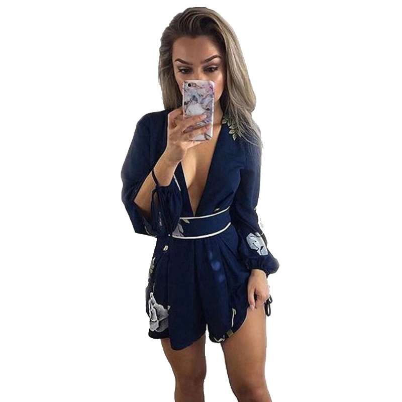 Женский шифоновый комбинезон в стиле бохо короткий с цветочным принтом длинным