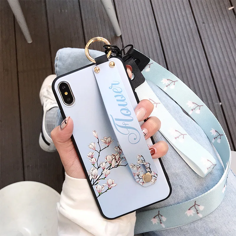 Мягкий модный чехол для телефона Apple Iphone 7 с петлей в виде цветка s 6 8 Plus X Xs Xr Max 11 Pro
