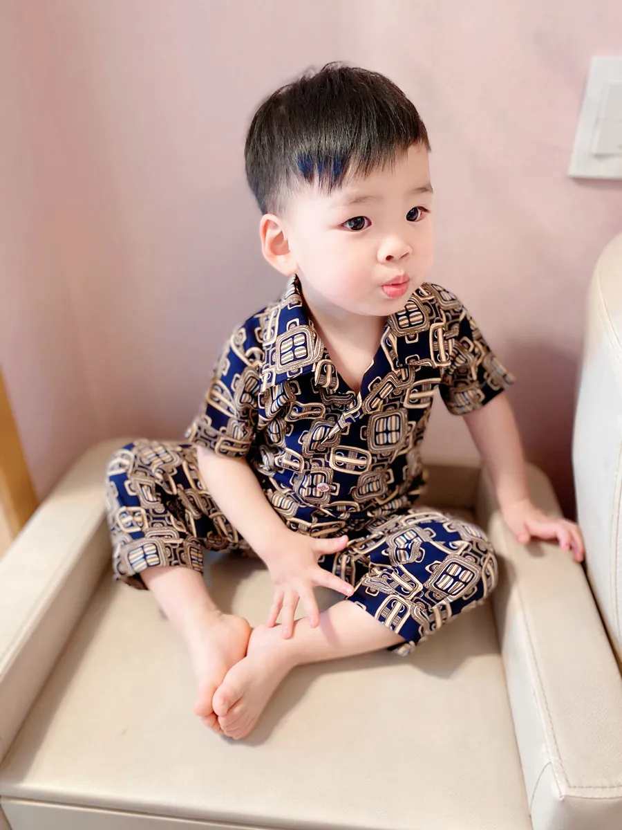 

Summer Children Pajama Girls Sets Boys Sets Pijama Geometric Pattern in Green Boys Sets Sleepwear Children's Clothing Z-014