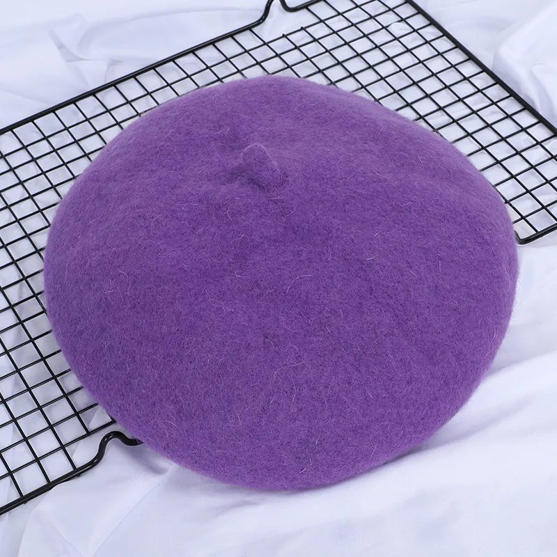 Purple Новые Зимние береты для девушек, шапка для женщин, шапка для художника, шапка из шерсти COKK, женские зимние шапки для женщин, вязаная шапка с плоской подошвой - Цвет: Purple