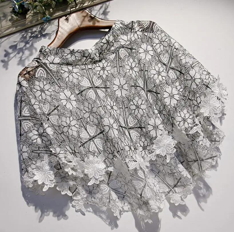 

Women's Spring Summer gray color flower mesh Pashmina Female Summer Sunscreen Mesh Lace Shawl cloak R3479