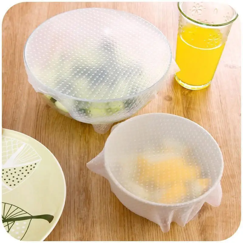

Reusable Silicone Food Wraps Seal Vacuum Cover Lid Stretch Multifunctional Food Fresh Keeping Saran Wrap Kitchen Tools