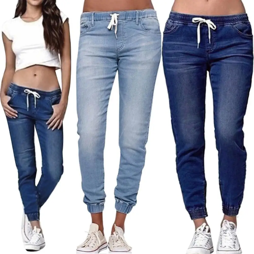 

Women Solid Color Drawstring Ankle Tie Slim Stretchy Jeans Plus Size Denim Pants Jeans Plus Size Denim Pants Jeans Plus Size Den