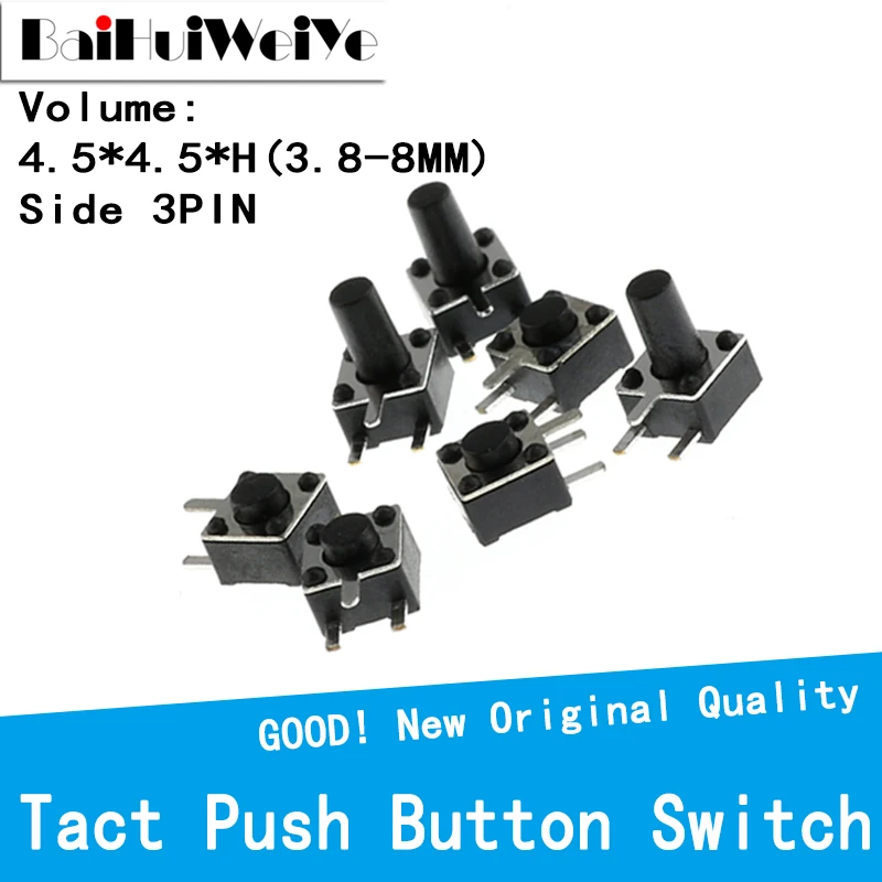 

50PCS/LOT 4.5*4.5mm Momentary Tact Switch Push Button Switch 3PIN Micro Switch For TV/home use Button 4.5*4.5*3.8 4.3 5 6 7 8 MM