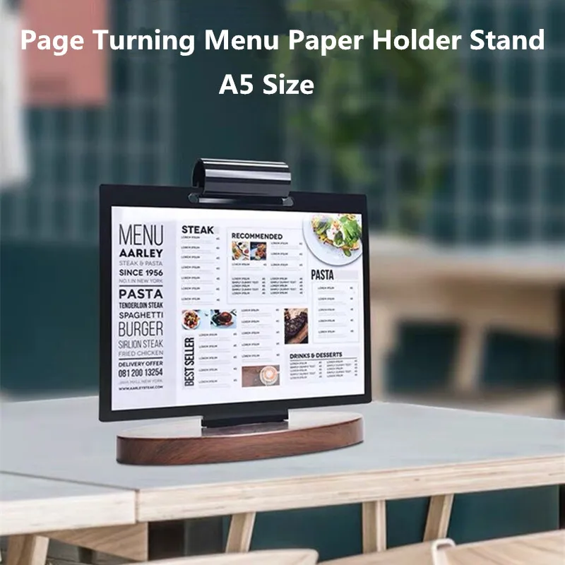 A5 Page Turning Menu Paper Holder Stand Menu Listing Sign Display Frame For Restaurant Hotel Coffee Shop